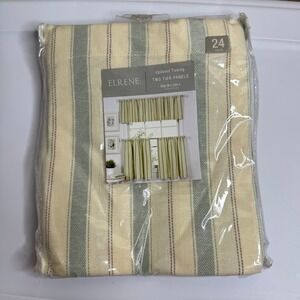 ELRENE Two Tier Panels 60in x 24in Mineral Stripe Cotton Curtains